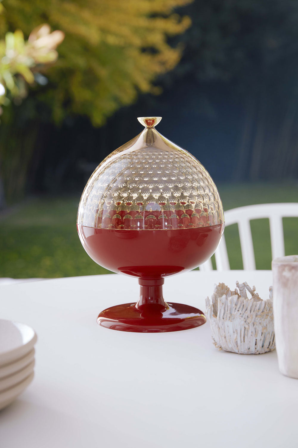 Glass Decorative Piece with Red Base