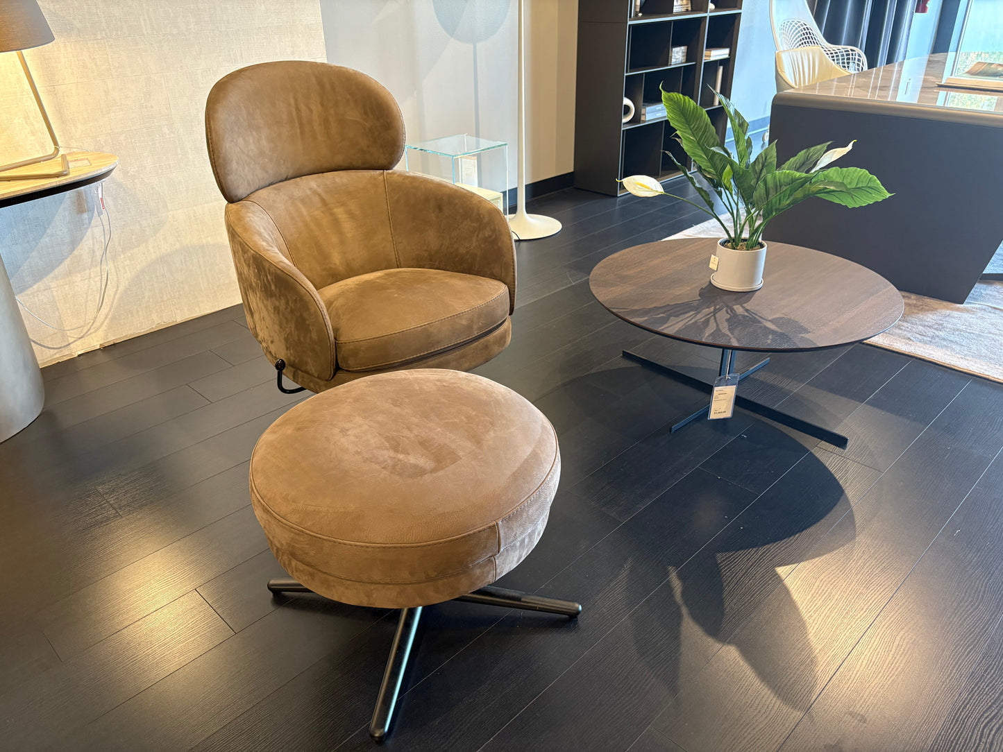 High Back Brown Swivel Armchair