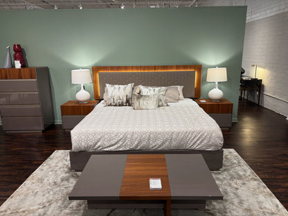 Beige and Walnut Back Lit King Bed