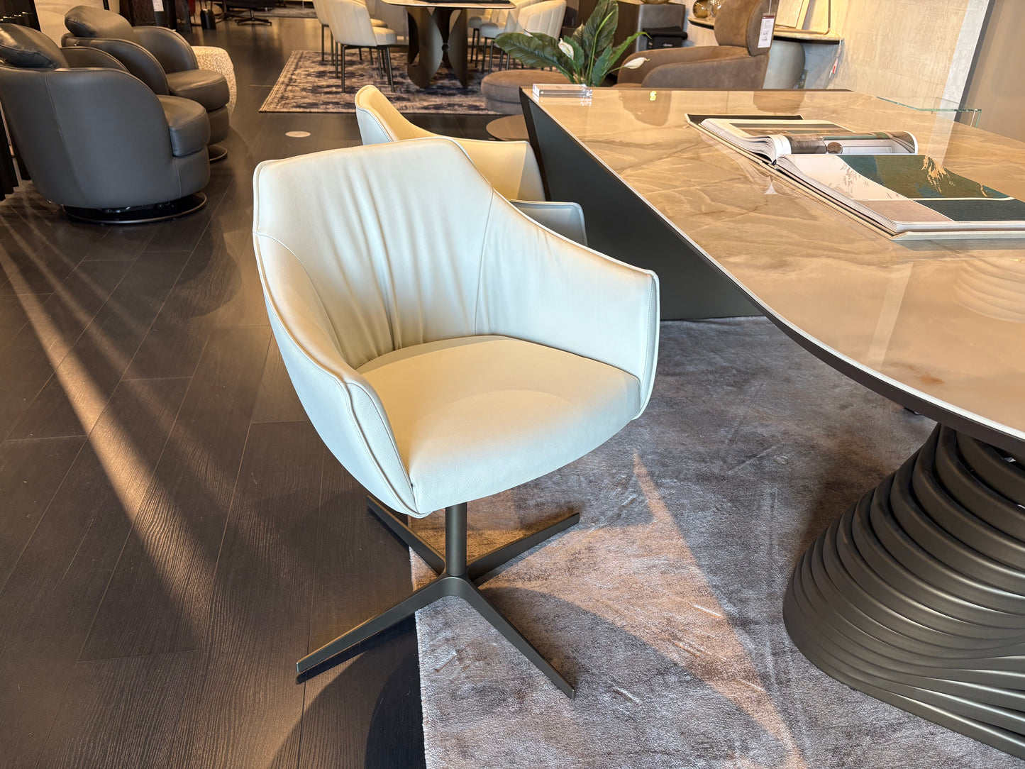 White Leather Swivel Office Chair