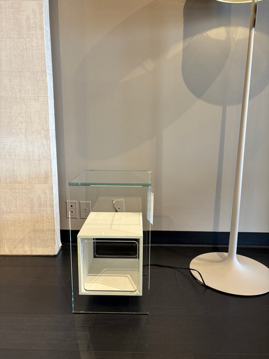 Glass Cube Side Table w/ White Interior