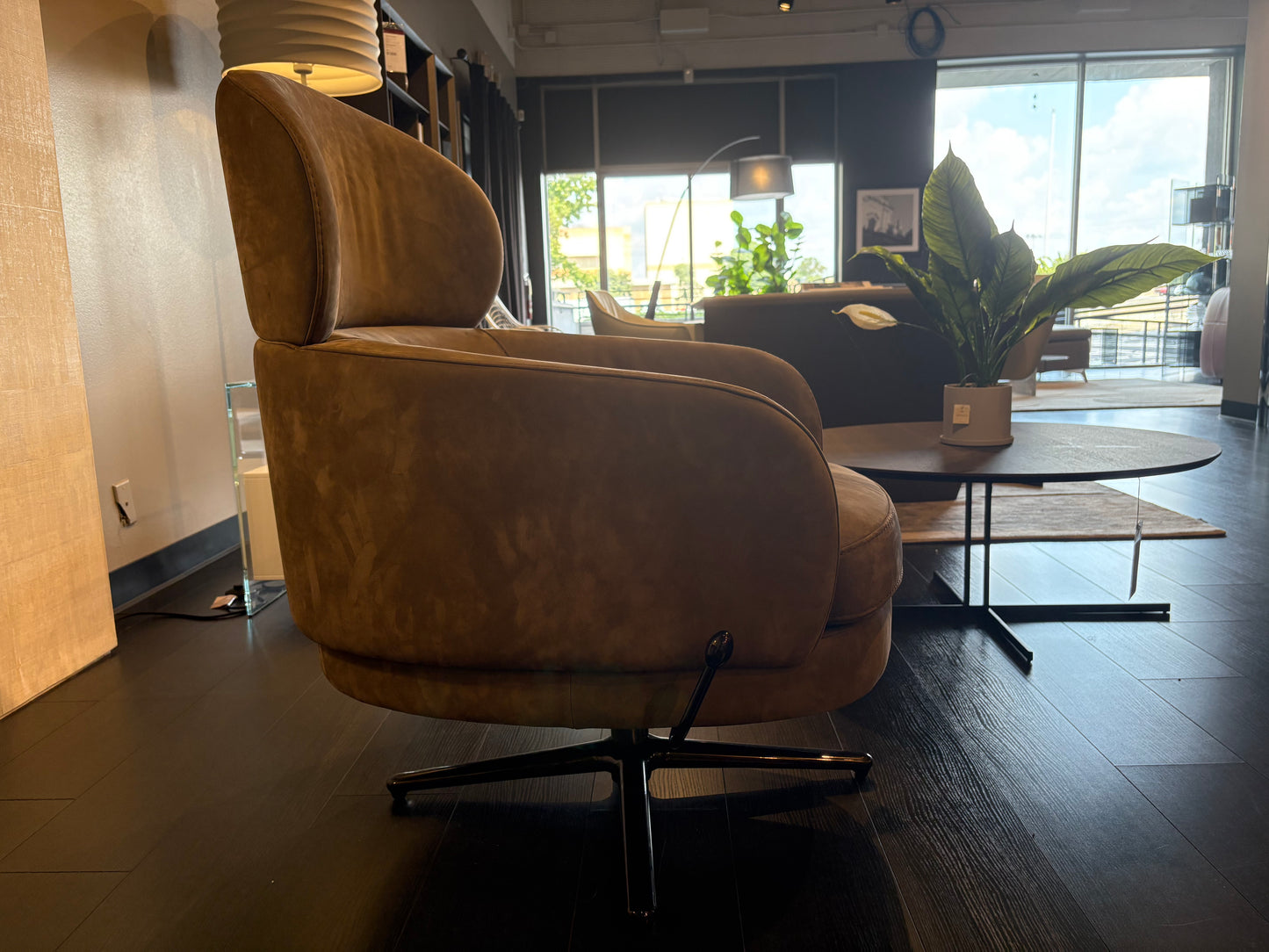 High Back Brown Swivel Armchair