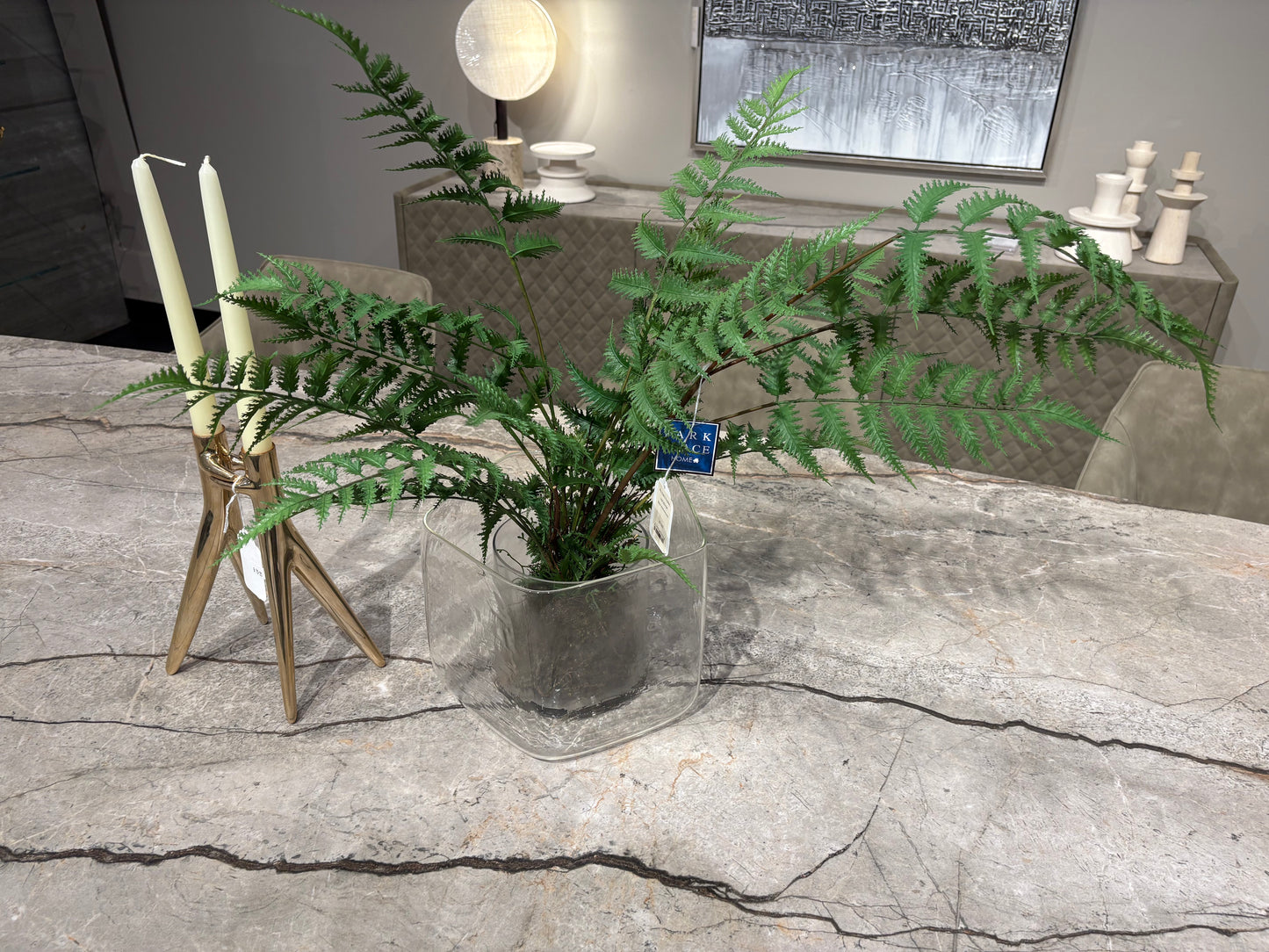 Artificial Small Forrest Fern In Glass Vase