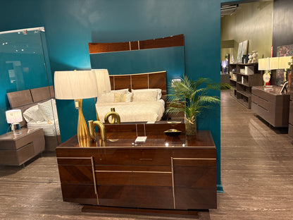 Gold Accented Coffee Walnut Dresser w/ Mirror