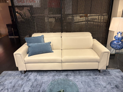 White Leather Power Recliner Sofa w/ Adjustable Headrest