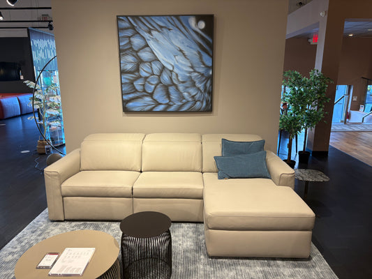 White Leather Power Reclining Sofa w/ Chaise