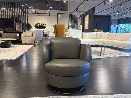 Charcoal Leather Swivel Armchair