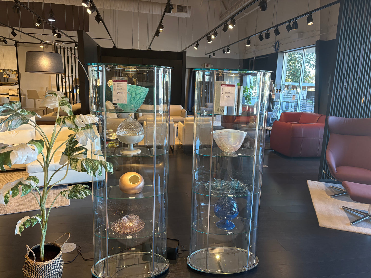 Tall Curved Glass Display Cabinet w/ LED System