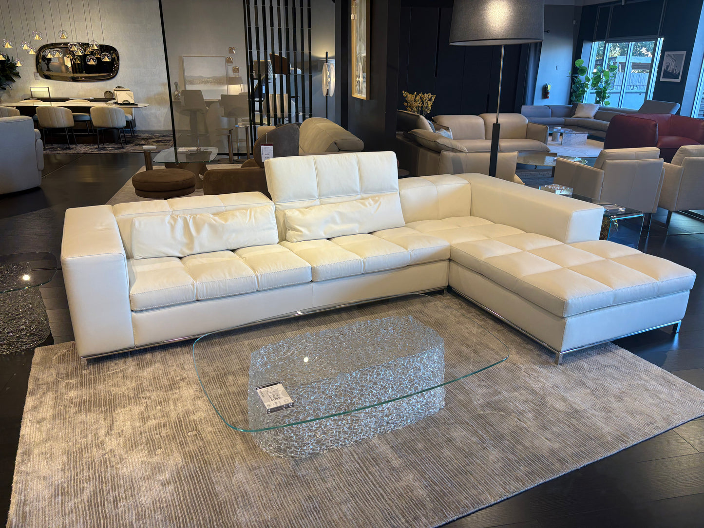 Adjustable White Leather Sectional w/ Chaise